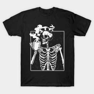 Skeleton Drinking Hot Cup of Coffee T-Shirt